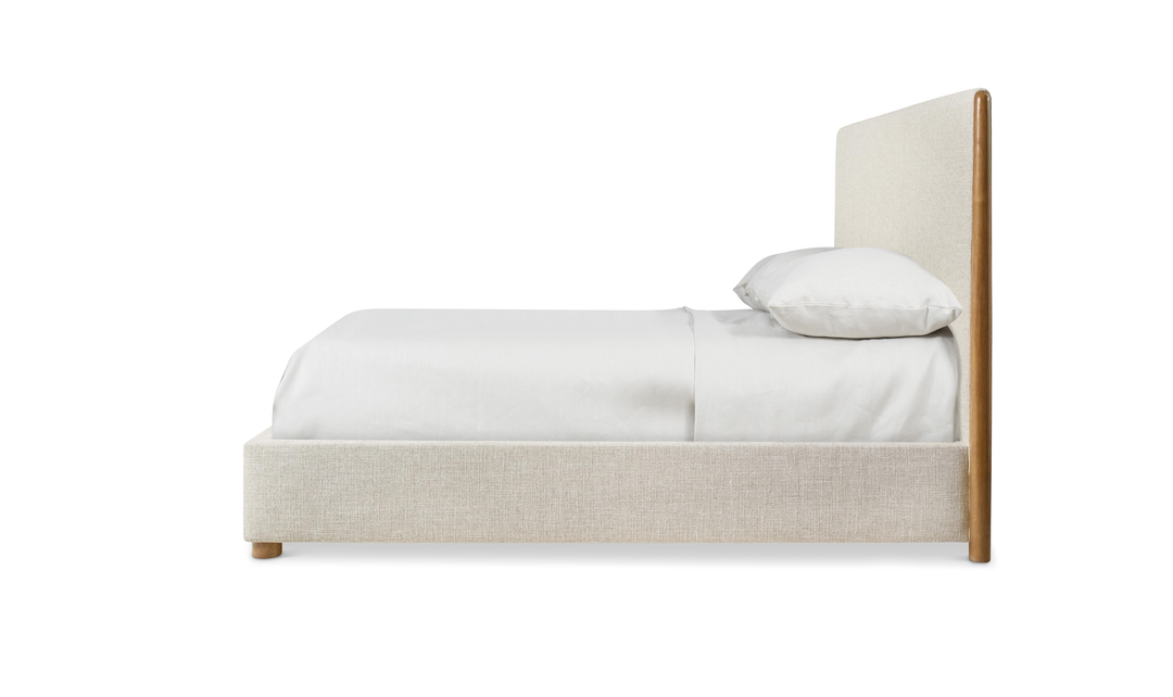 Bernhardt Brasea Upholstered King Panel Bed with Mahogany Wood Frame