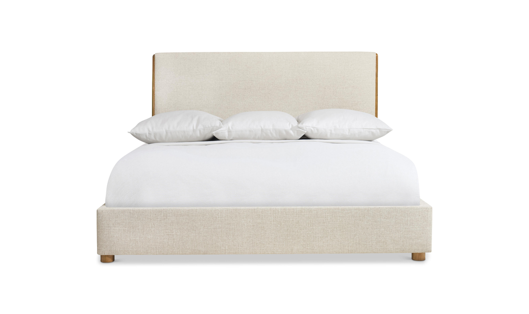 Bernhardt Brasea Upholstered King Panel Bed with Mahogany Wood Frame