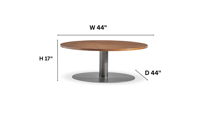 Bernhardt Loft Brasea Wood Cocktail Table With Steel Pedestal Base