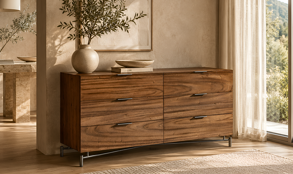 Bernhardt Loft Brasea Wood Dresser With Six Pull Open Drawers-Jennifer Furniture