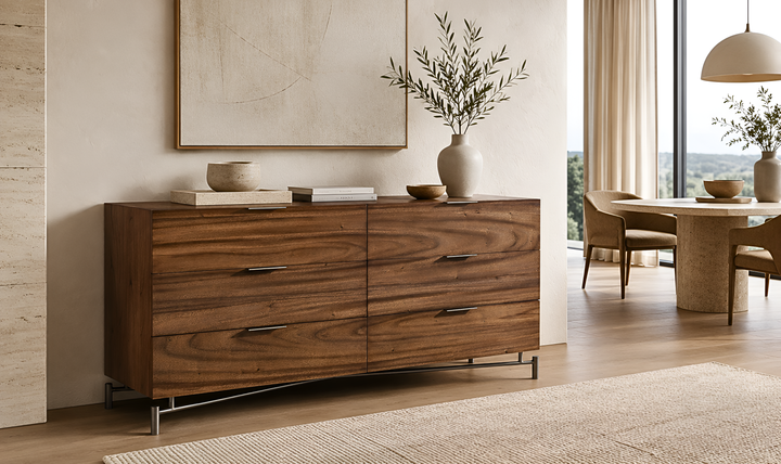 Bernhardt Loft Brasea Wood Dresser With Six Pull Open Drawers-Jennifer Furniture