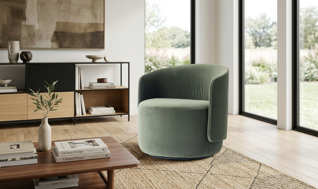 Bernhardt Loft Crosby Fabric Swivel Chair with Shelter Arms