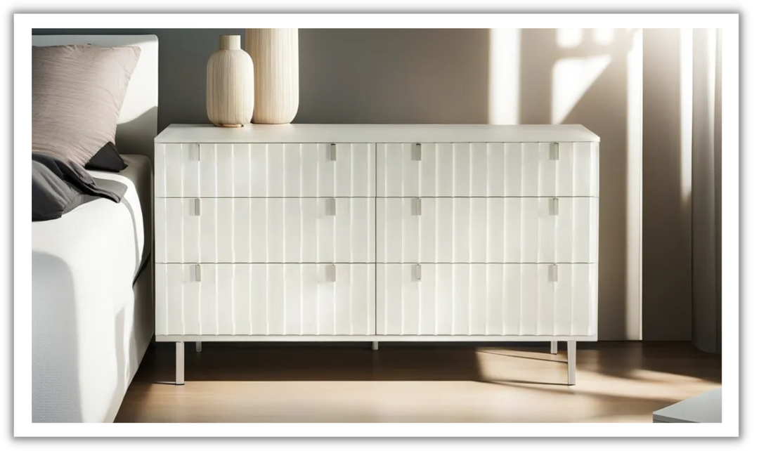 Bernhardt Modulum Wooden 6-drawer Beige Dresser with Metal Legs