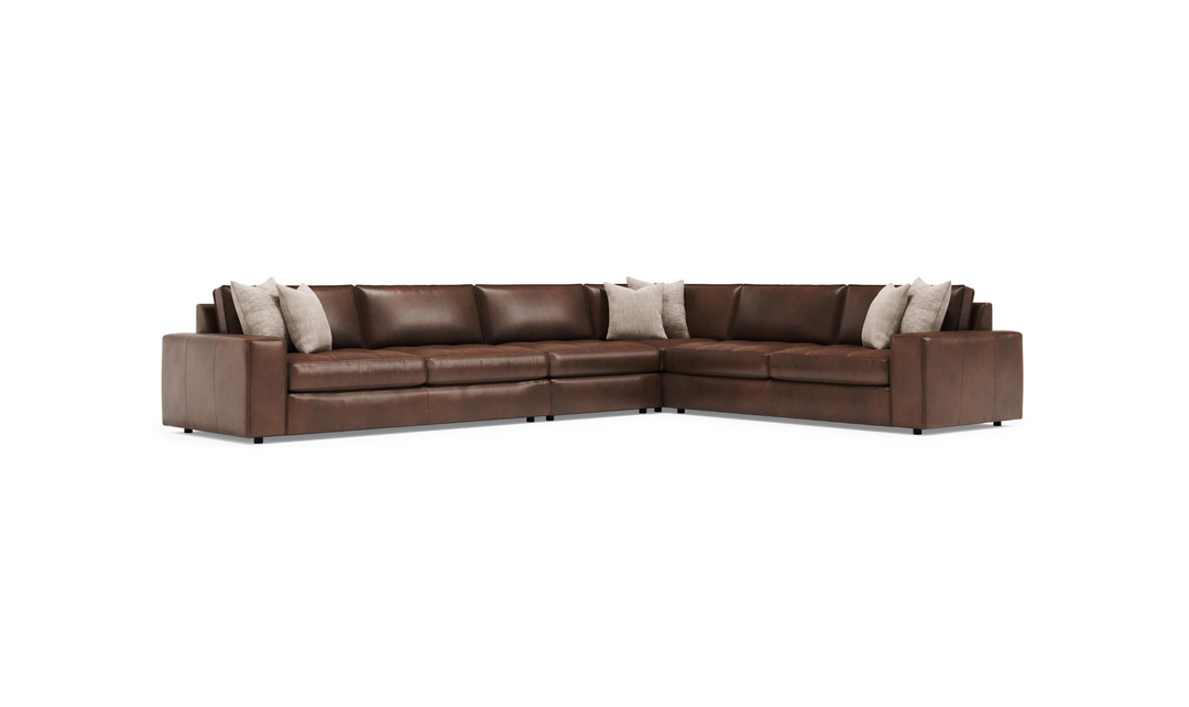 Bernhardt Nest Leather Sectional Sofas With Throw Pillows- Jennifer Furniture