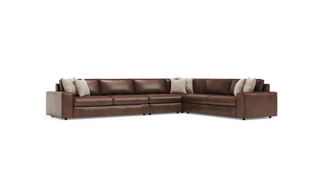 Bernhardt Nest Leather Sectional Sofas With Throw Pillows- Jennifer Furniture