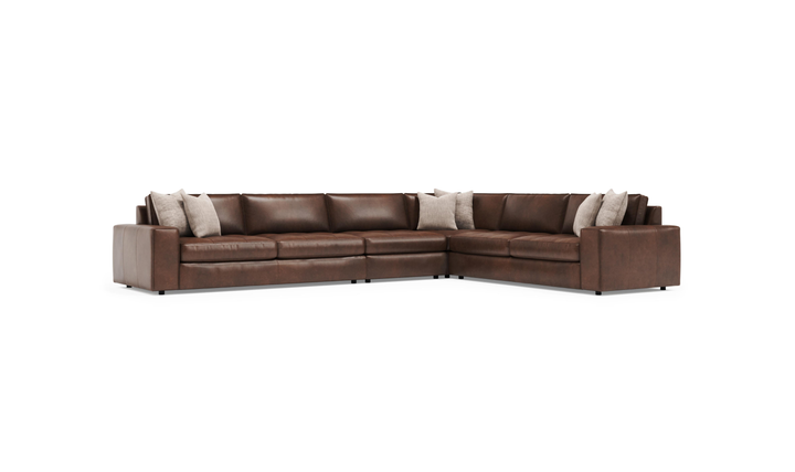 Bernhardt Nest Leather Sectional Sofas With Throw Pillows- Jennifer Furniture