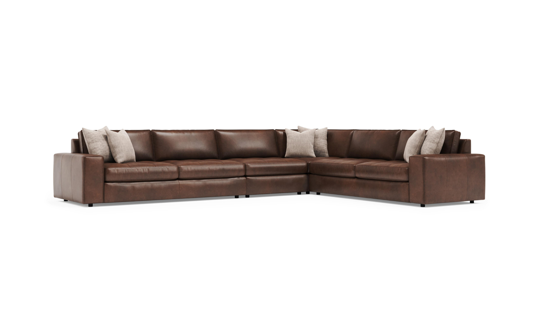 Bernhardt Nest Leather Sectional Sofas With Throw Pillows- Jennifer Furniture