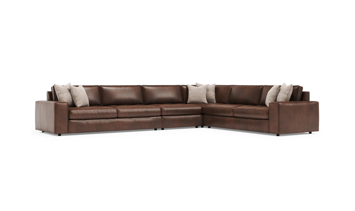 Bernhardt Nest Leather Sectional Sofas With Throw Pillows- Jennifer Furniture