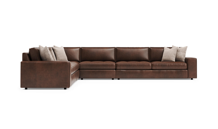 Bernhardt Nest Leather Sectional Sofas With Throw Pillows- Jennifer Furniture