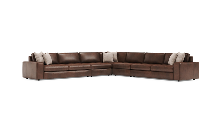 Bernhardt Nest Leather Sectional Sofas With Throw Pillows- Jennifer Furniture