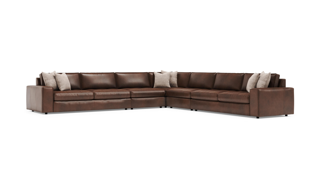 Bernhardt Nest Leather Sectional Sofas With Throw Pillows- Jennifer Furniture