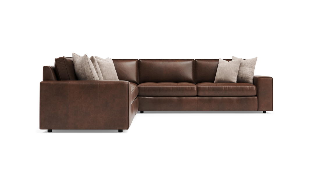 Bernhardt Nest Leather Sectional Sofas With Throw Pillows- Jennifer Furniture