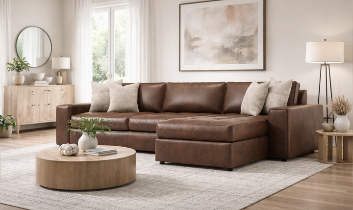 Bernhardt Nest Brown Leather Modern Sectional With Chaise