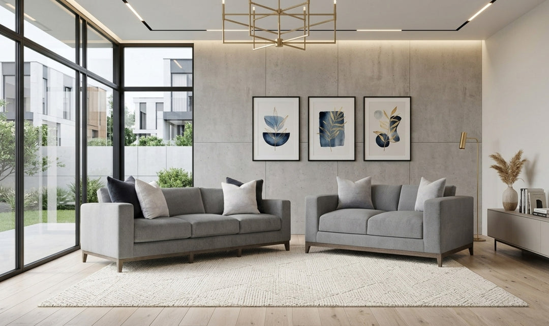 Bernhardt Noel Fabric Gray Living Room Set with Feather Down Cushion & Accent Throw Pillow-Jennifer Furniture