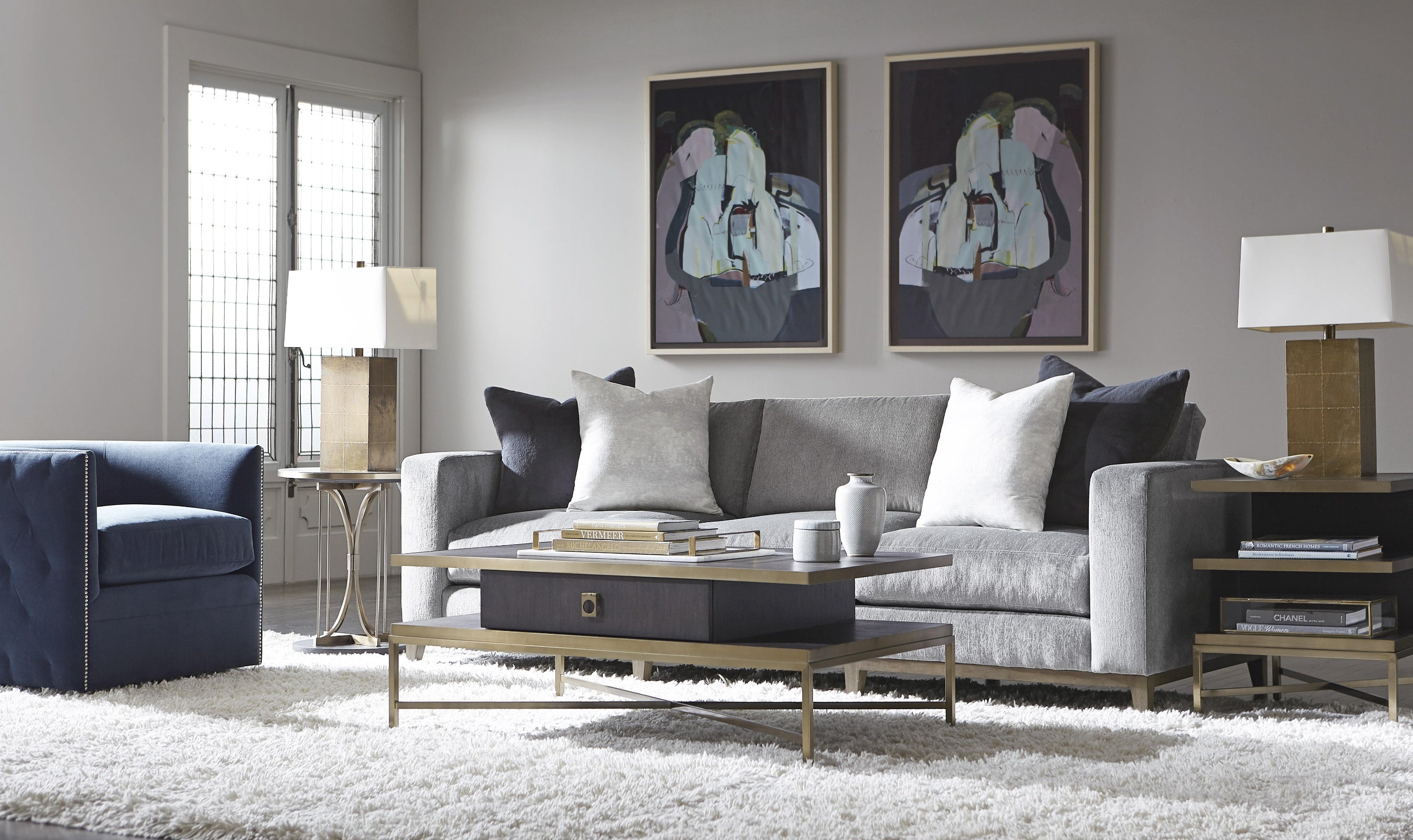 Bernhardt Noel Fabric Gray Living Room Set with Feather Down Cushion & Accent Throw Pillow-Jennifer Furniture