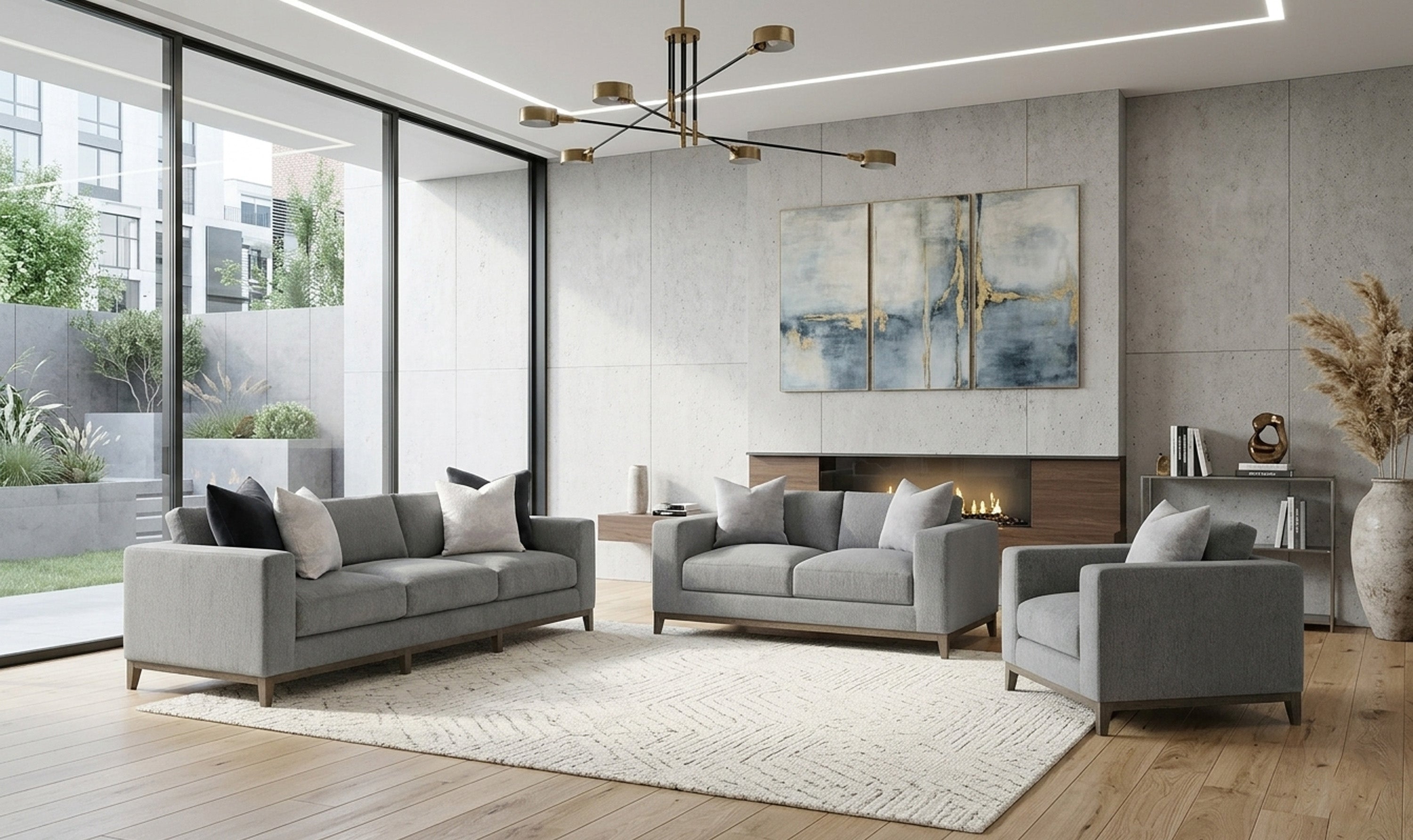 Bernhardt Noel Fabric Gray Living Room Set with Feather Down Cushion & Accent Throw Pillow-Jennifer Furniture