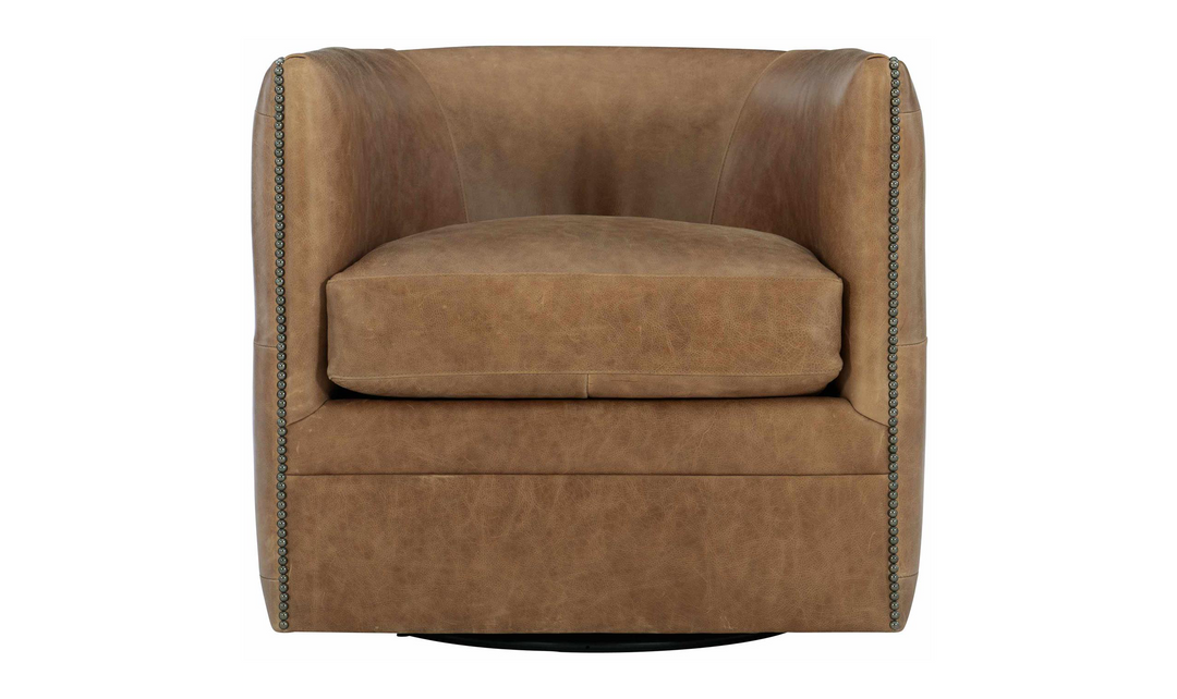 Bernhardt Palazzo Curved Leather Swivel Chair with Button Tufting