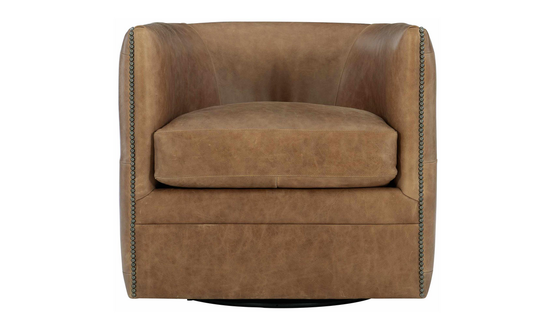 Palazzo Curved Leather Swivel Chair with Button Tufting by Bernhardt Jennifer Furniture
