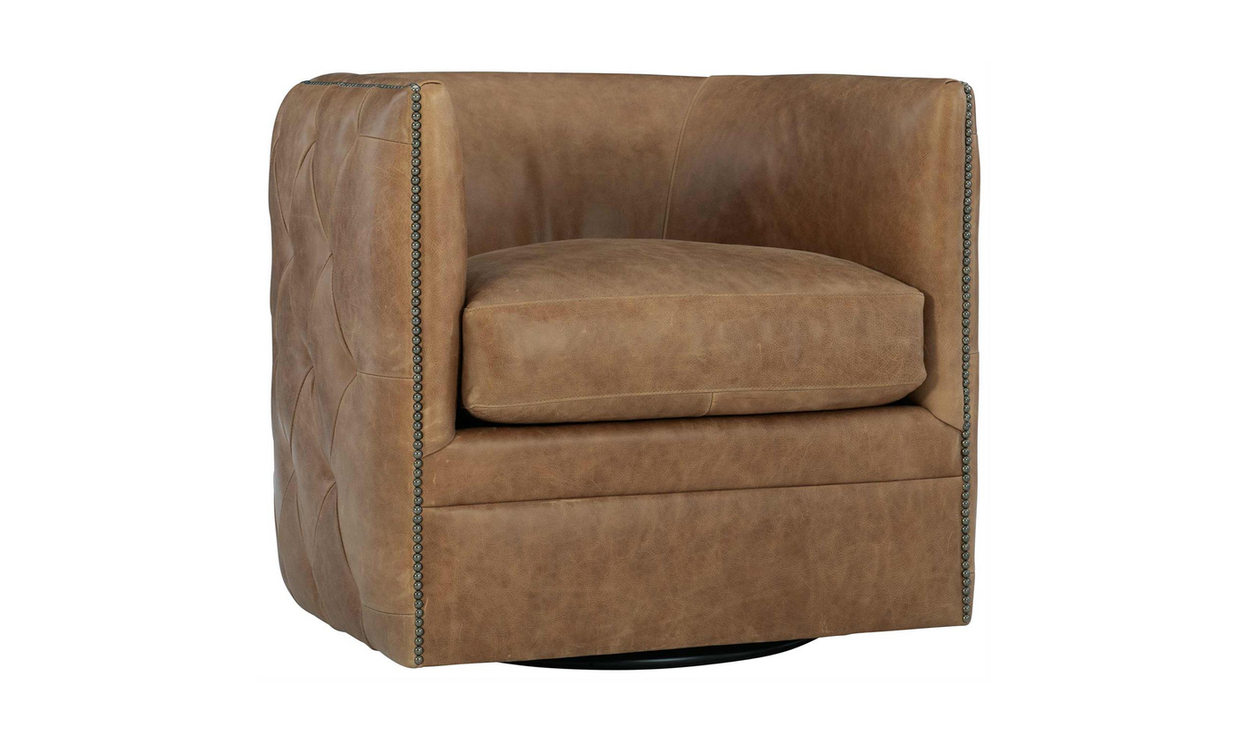 Bernhardt Palazzo Curved Leather Swivel Chair with Button Tufting