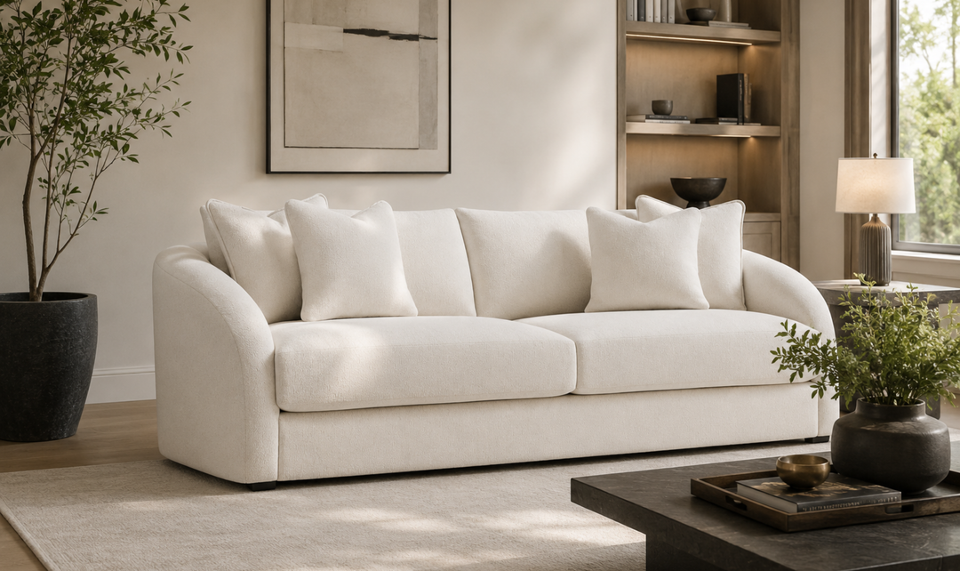 Bernhardt Terra 2-Seater Boucle Fabric Sofa with Slope Arms in Beige