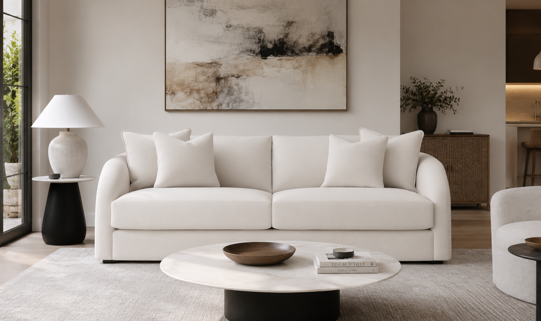 Bernhardt Terra 2-Seater Boucle Fabric Sofa with Slope Arms in Beige