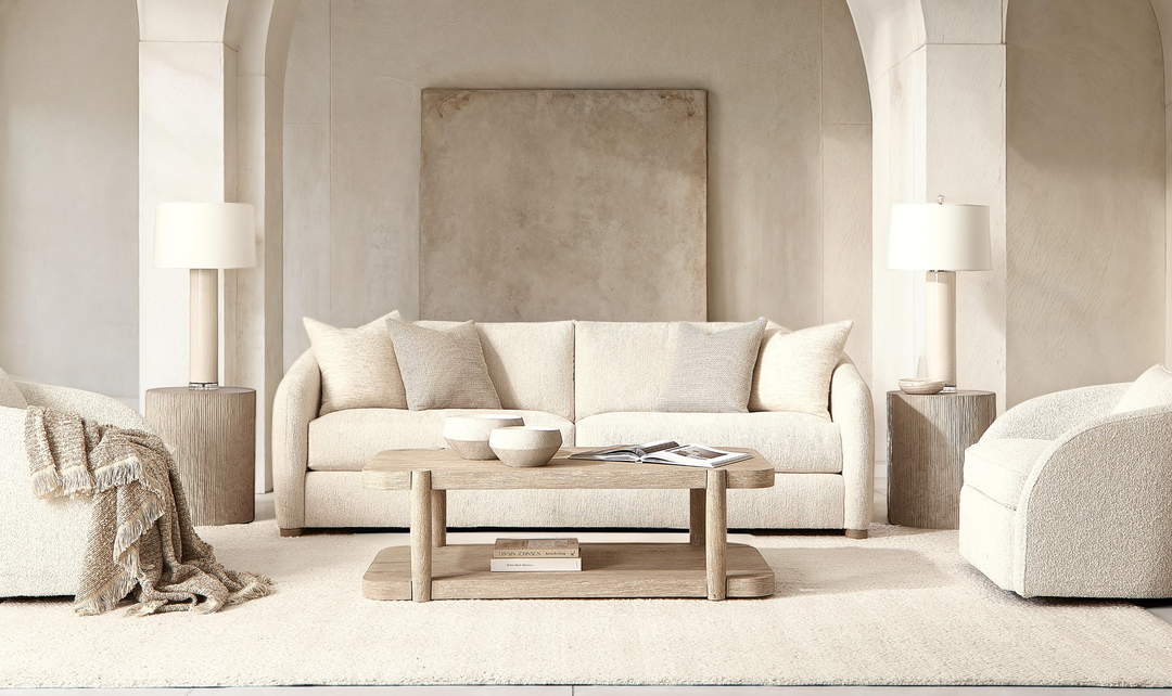 Bernhardt Terra 2-Seater Boucle Fabric Sofa with Slope Arms in Beige