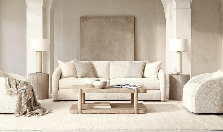 Bernhardt Terra 2-Seater Boucle Fabric Sofa with Slope Arms in Beige