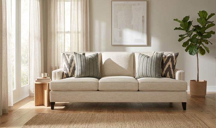 Bernhardt Addison 3-Seater Cream Fabric Sofa with Recessed Arms