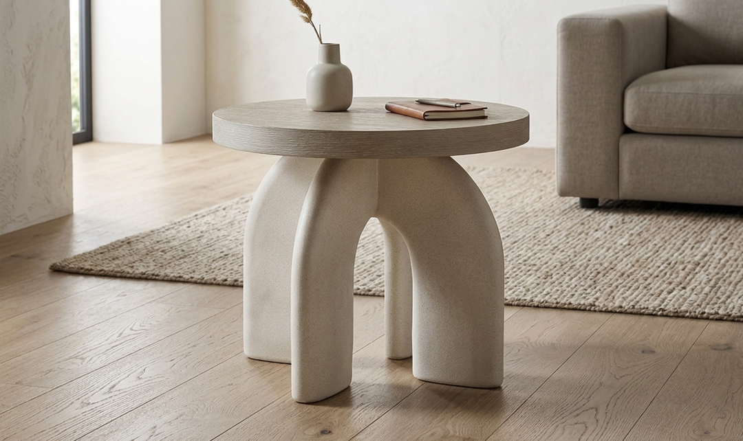 Bernhardt Antibes Round Side Table with Arched Concrete Base-Jennifer