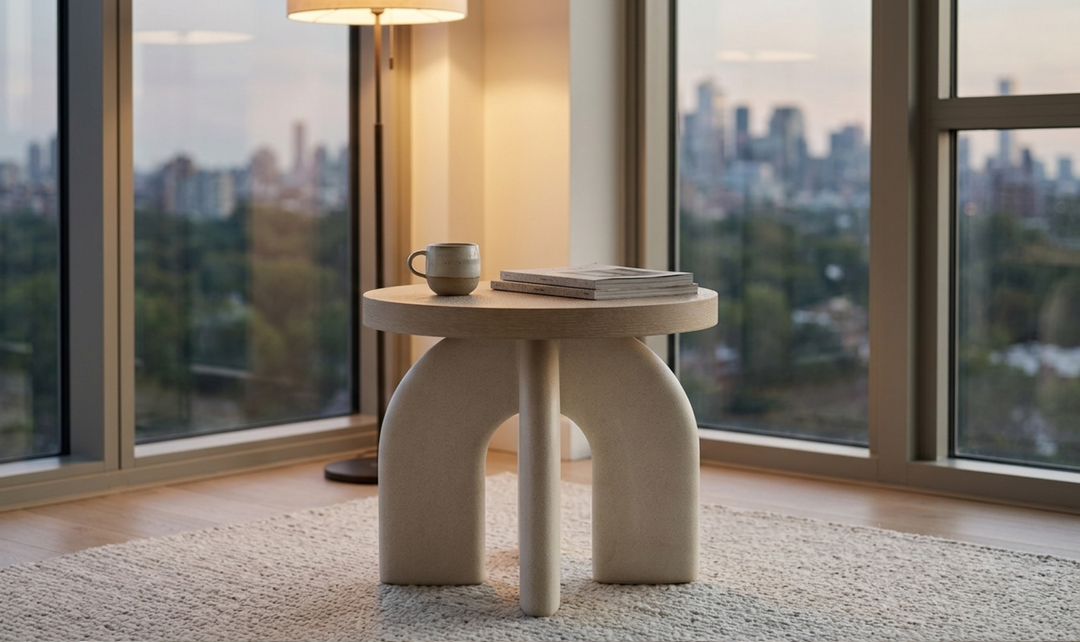 Bernhardt Antibes Round Side Table with Arched Concrete Base-Jennifer