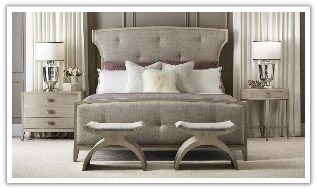 Bernhardt East Hampton Beige Fabric Upholstered Panel Bed-jennifer furniture