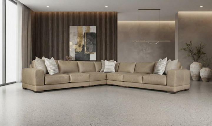 Bernhardt Lars Leather Sectional Sofa With Throw Pillows-Jenniferfurniture