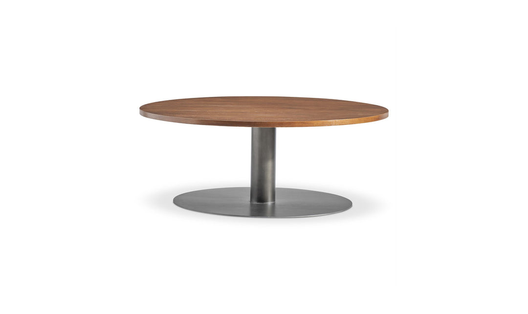 Bernhardt Loft Brasea Wood Cocktail Table With Steel Pedestal Base-Jennifer Furniture
