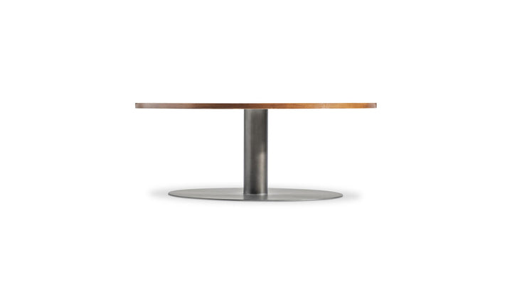 Bernhardt Loft Brasea Wood Cocktail Table With Steel Pedestal Base-Jennifer Furniture