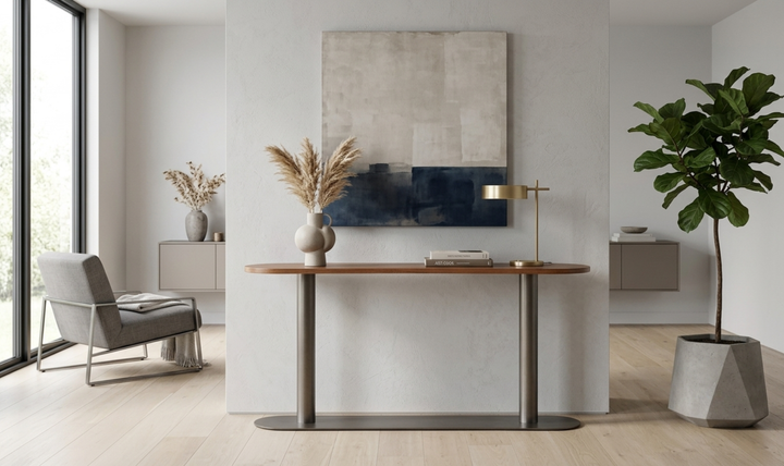 Bernhardt Loft Brasea Wood Console Table With Pedestal Base-Jennifer