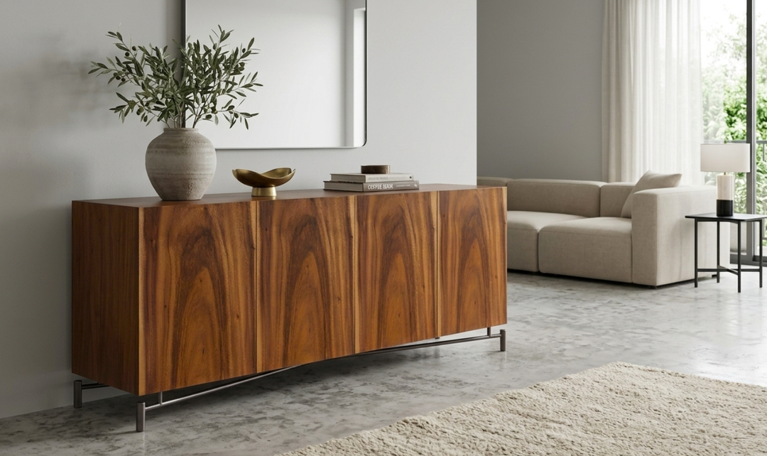 Bernhardt Loft Brasea Wood Credenza With Metal Base-Jennifer