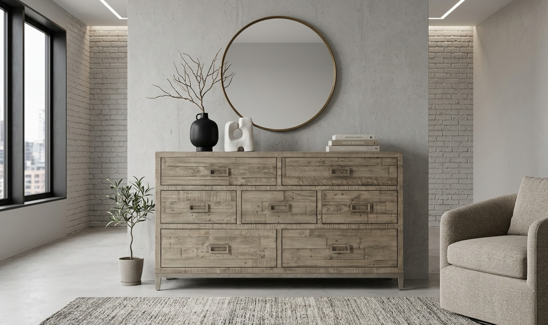 Bernhardt Loft Shaw Reclaimed Pine Wood Dresser with Metal Base-Jennifer