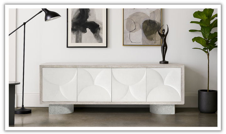 Bernhardt Lunula Entertainment Wooden Credenza with Concrete Base