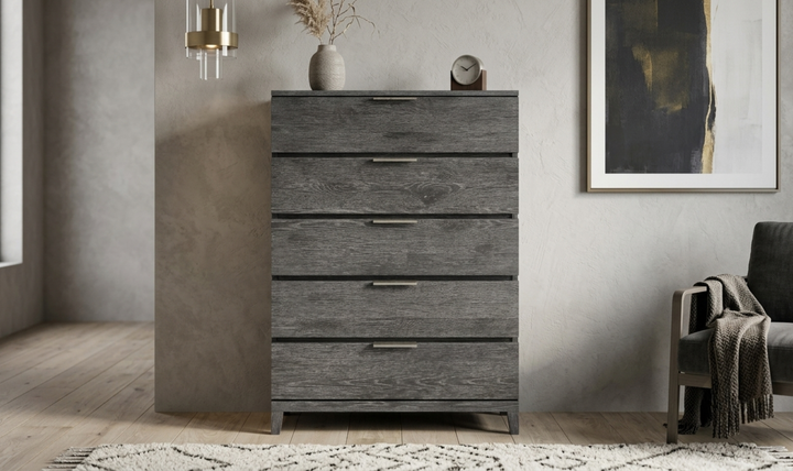 Bernhardt Menton 5 Drawers Wooden Chest in Sutton Black- Jennifer Furniture