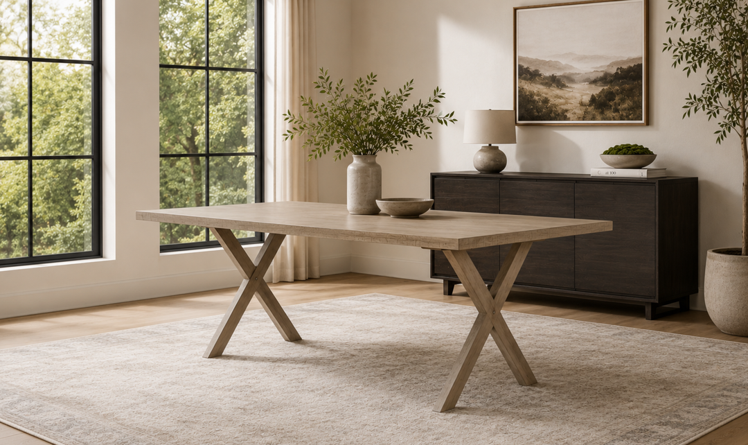 Bernhardt Milo Gray Rectangle Dining Table with "X" shaped Double Base-Jennifer Furniture