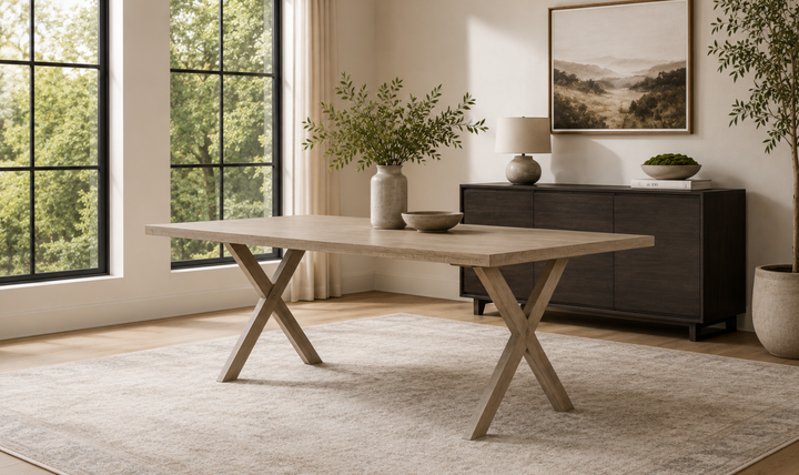 Bernhardt Milo Gray Rectangle Dining Table with "X" shaped Double Base-Jennifer Furniture