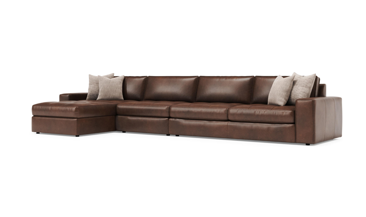 Bernhardt Nest Brown Leather Modern Sectional With Chaise