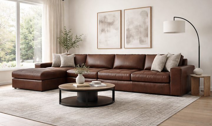 Bernhardt Nest Brown Leather Modern Sectional With Chaise