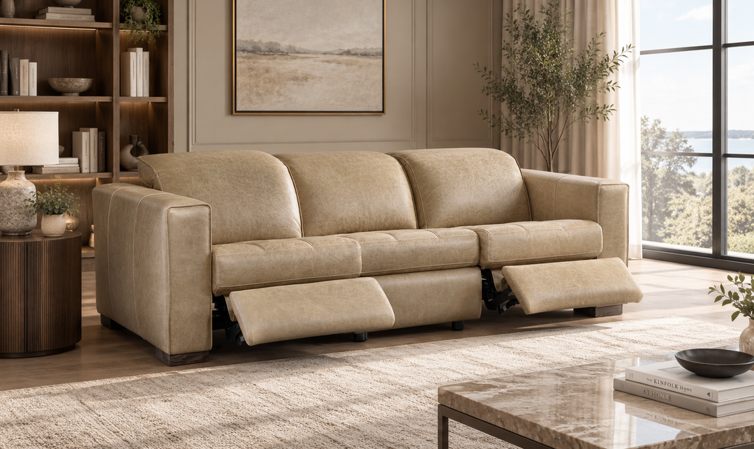 Bernhardt Nest Fabric Power Motion Sofa with Wide Track Arms in Beige-Jennifer Furniture