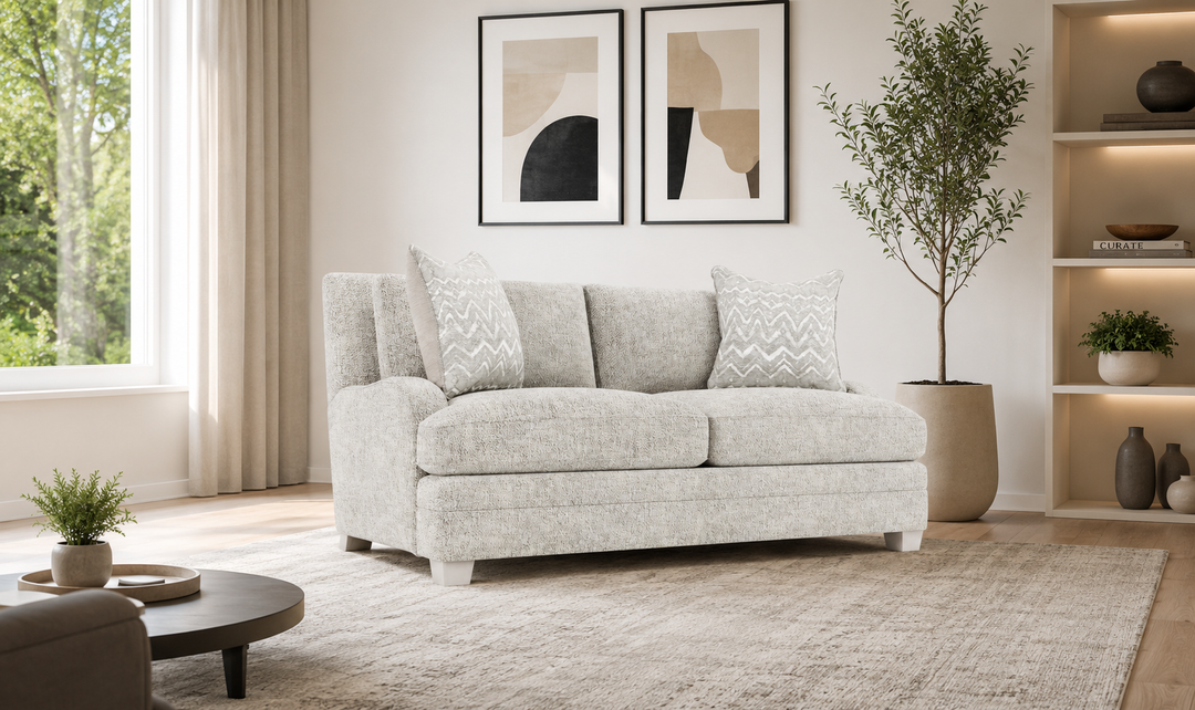 Bernhardt Rollins Light Gray Fabric Loveseat with 2 Accent Pillows