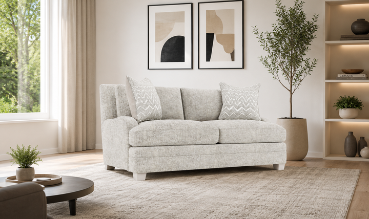 Bernhardt Rollins Light Gray Fabric Loveseat with 2 Accent Pillows