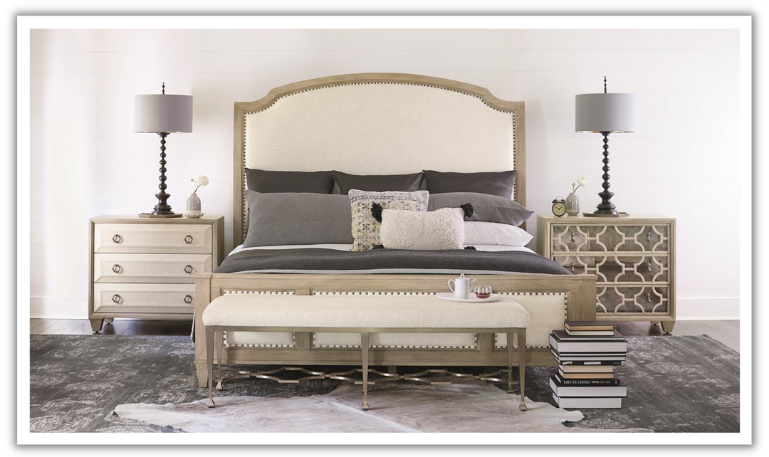 Bernhardt Santa Barbara Light Brown Fabric Upholstered Panel Bed-jennifer furniture