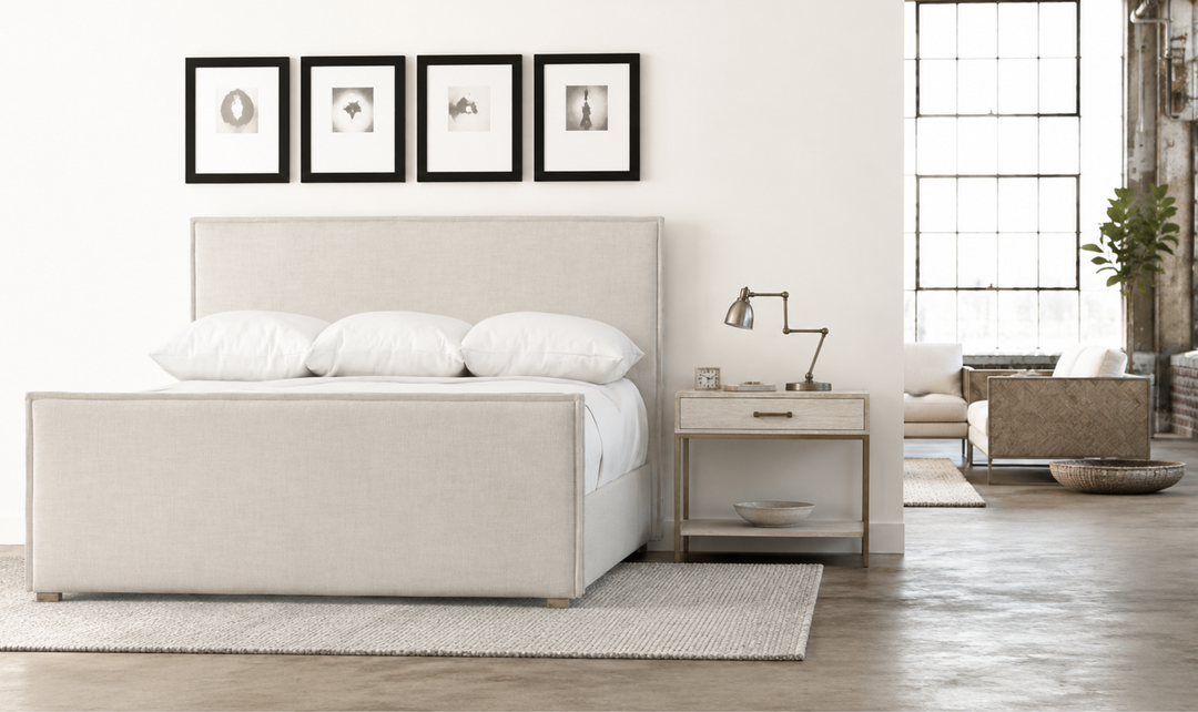 Bernhardt Sawyer Upholstered Panel Bed with Flanged Edges