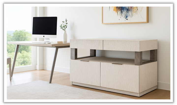 Bernhardt Solaria Wood 4-Drawers File Credenza in Shiny Nickel Finish