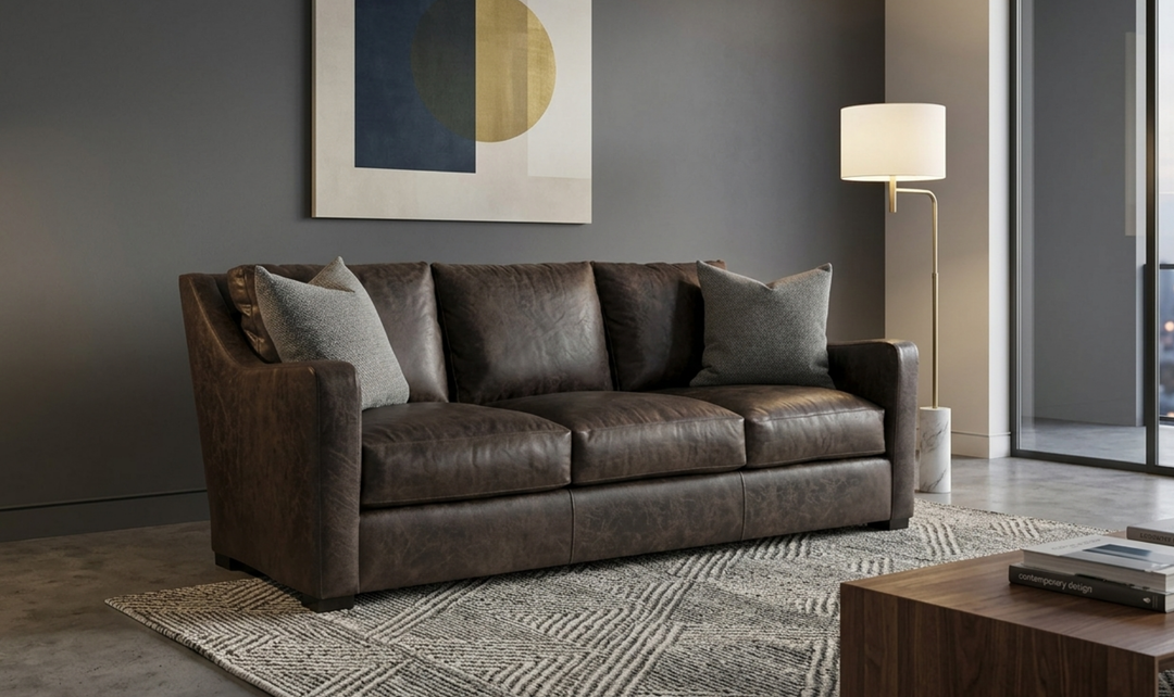 Bernhardt Ventura Dark Brown Leather Sofa-Jennifer